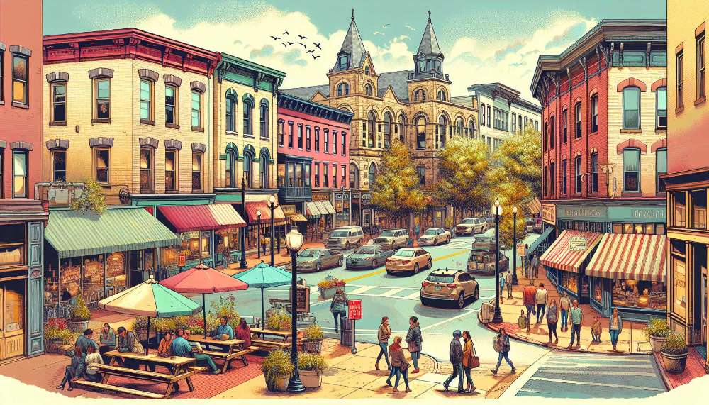 A vibrant street scene in East Providence