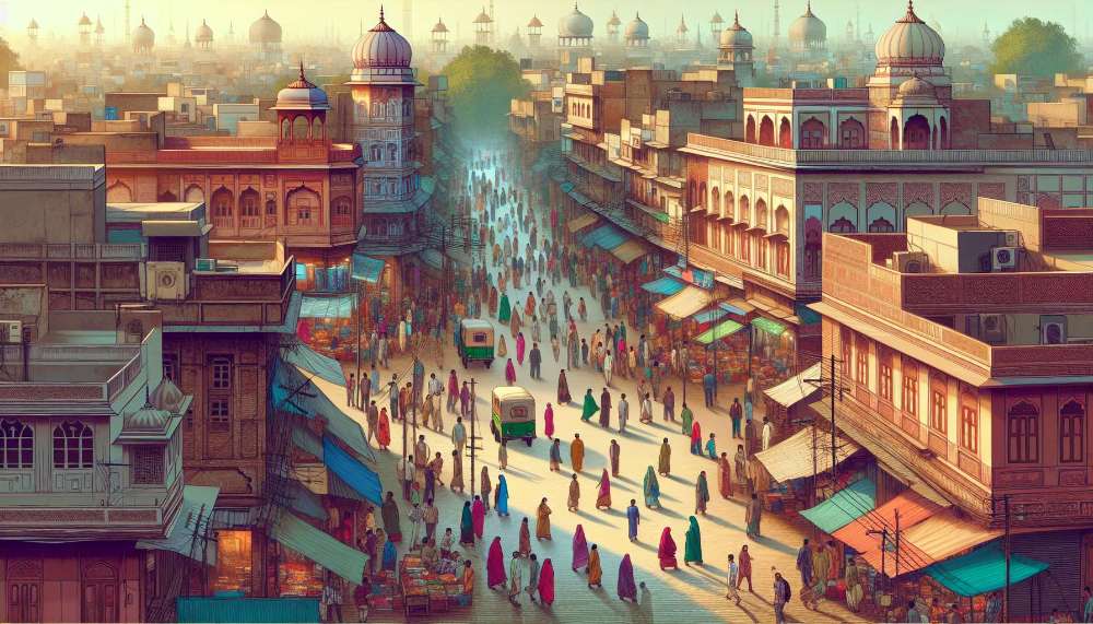 A vibrant street scene in Delhi