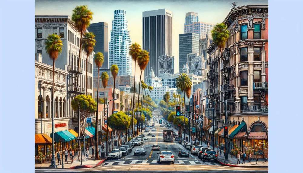 A vibrant street scene in West Los Angeles