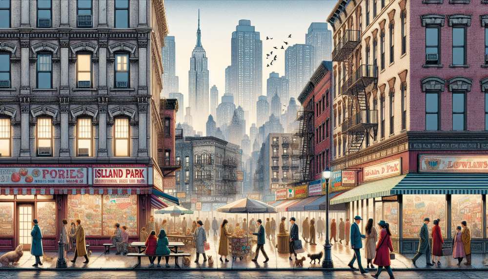 A vibrant street scene in Island Park