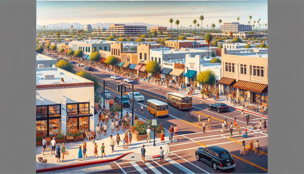 A vibrant street scene in South Scottsdale
