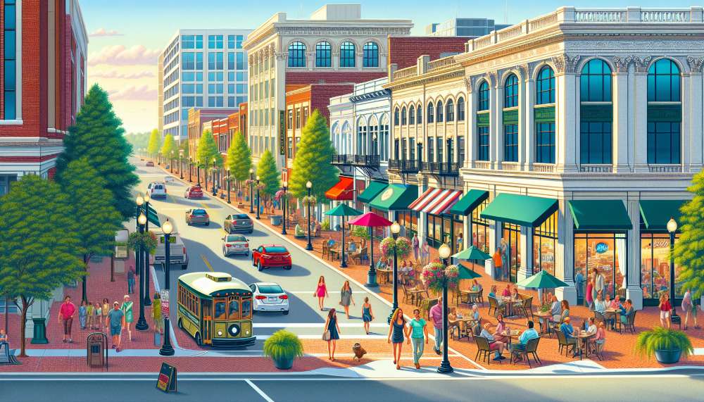 A vibrant street scene in Fayetteville