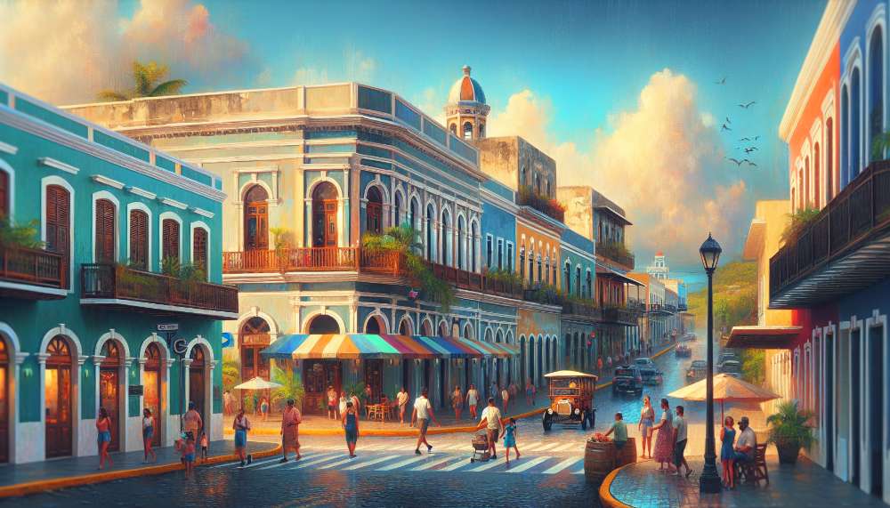 A vibrant street scene in Aibonito