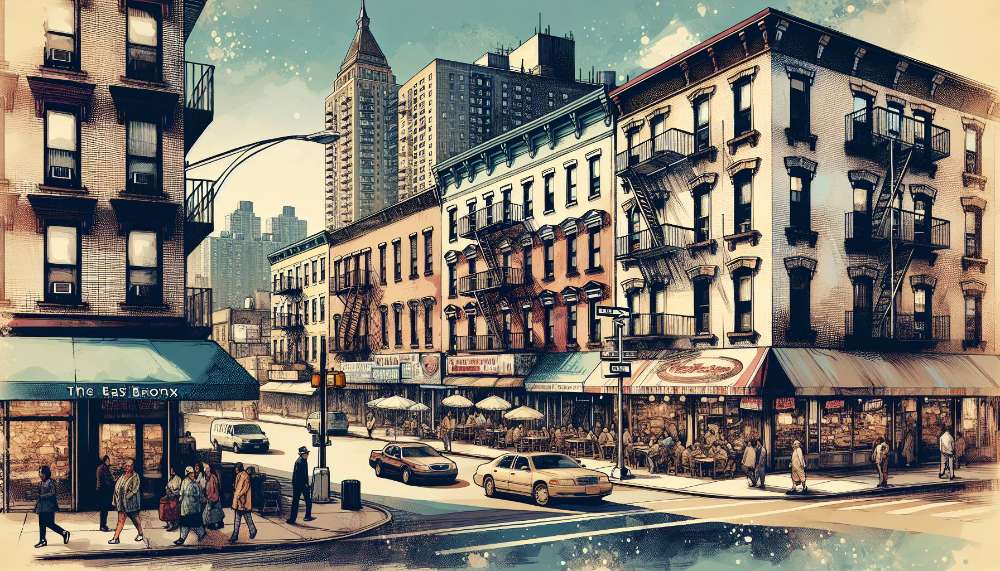 A vibrant street scene in East Bronx