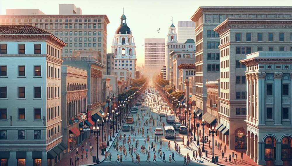 A vibrant street scene in Pasadena