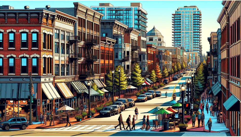 A vibrant street scene in Northwest Washington