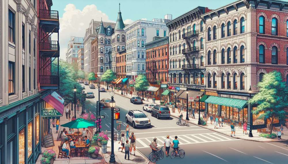 A vibrant street scene in East Newark