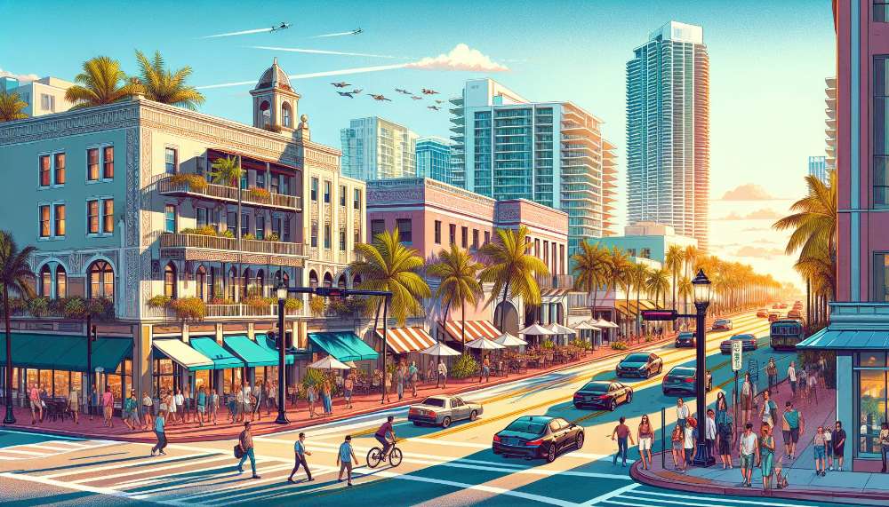 A vibrant street scene in West Palm Beach