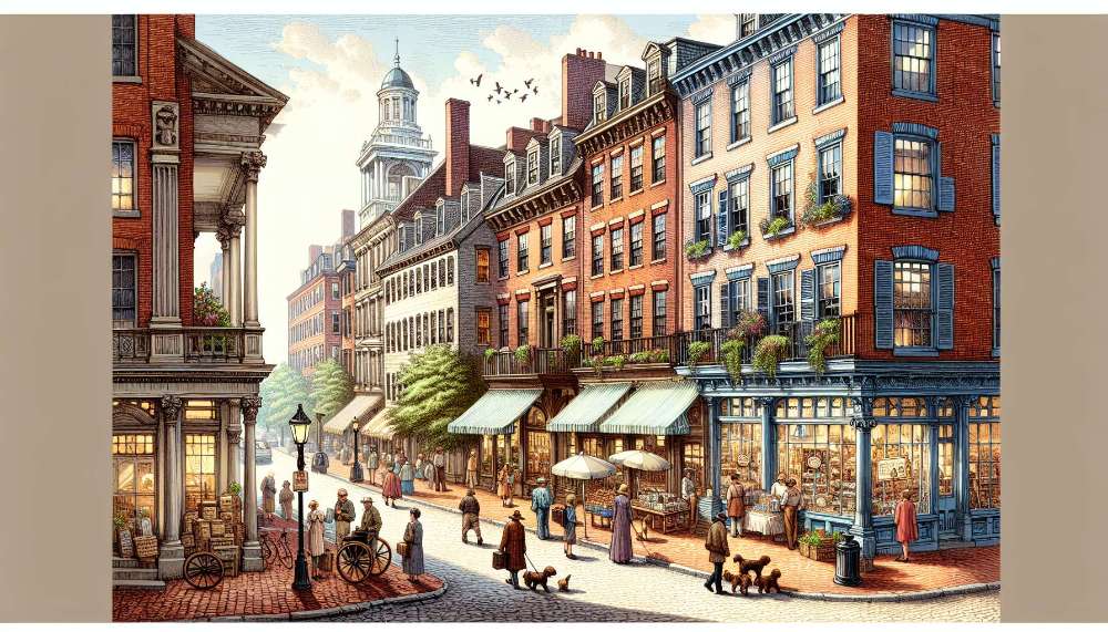 A vibrant street scene in Beacon Hill