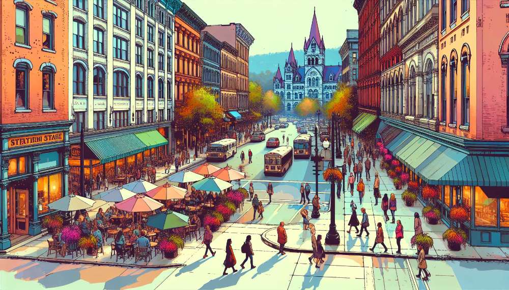 A vibrant street scene in Albany