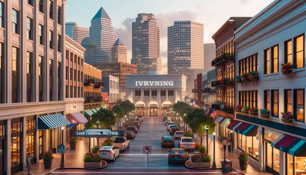 A vibrant street scene in Las Colinas