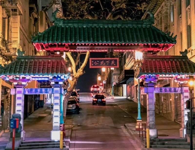 A vibrant street scene in Chinatown