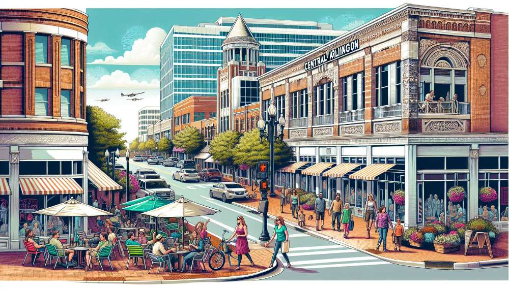 A vibrant street scene in Central Arlington