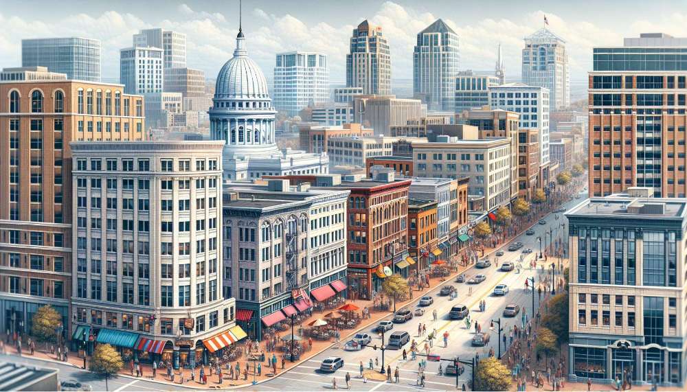 A vibrant street scene in Madison