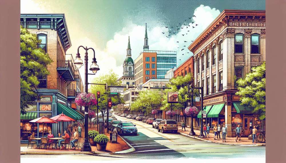 A vibrant street scene in East Lansing