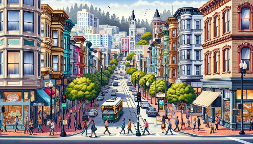 A vibrant street scene in Hayward