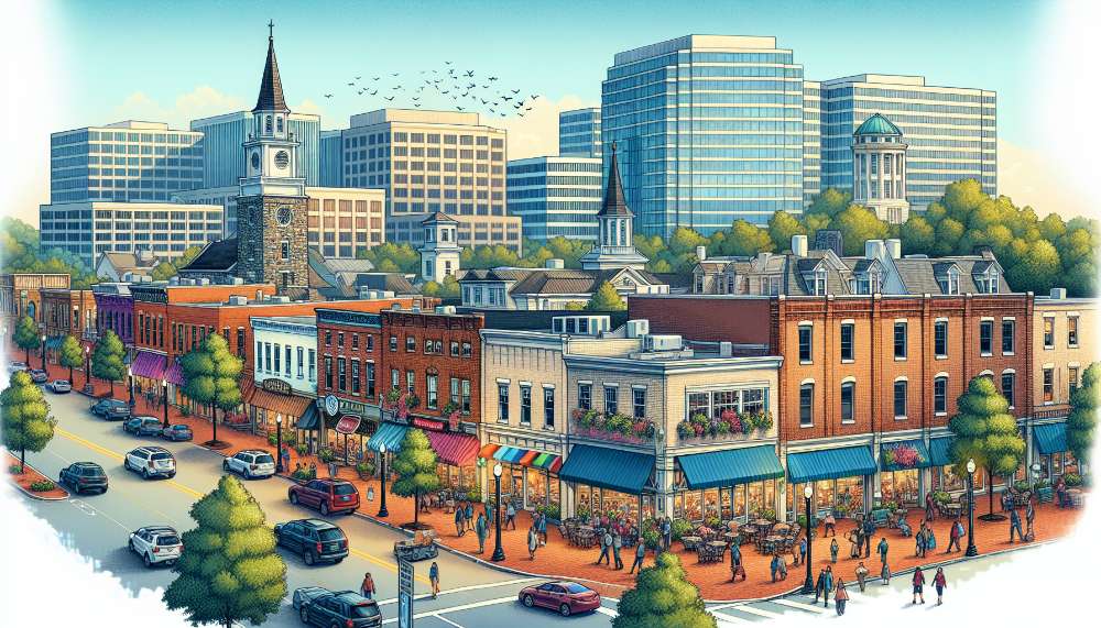 A vibrant street scene in Reston