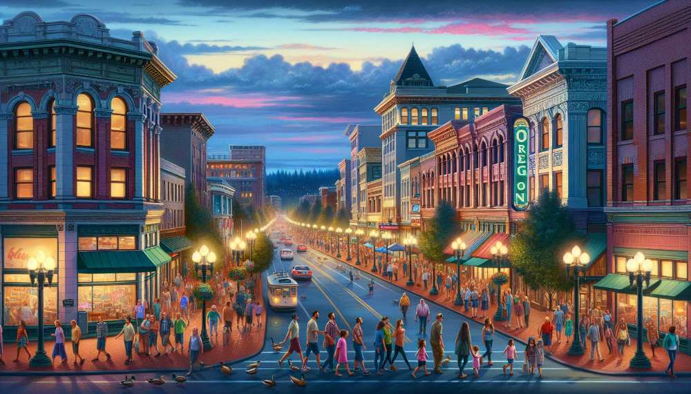 A vibrant street scene in Oregon