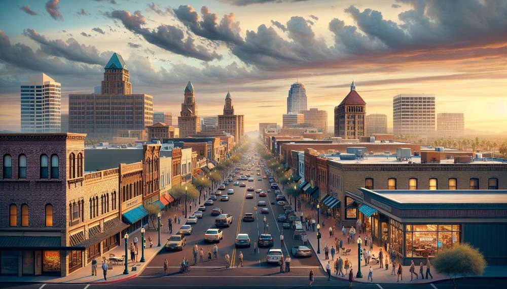 A vibrant street scene in Mesa