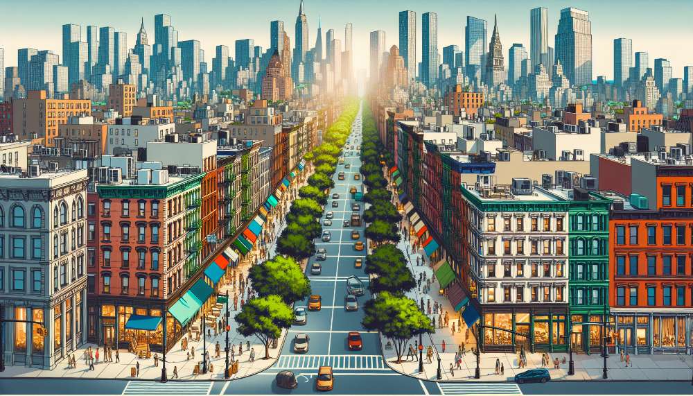 A vibrant street scene in Carnegie Hill