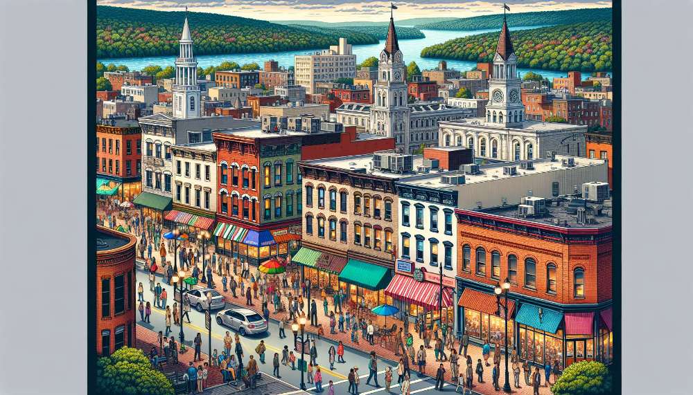 A vibrant street scene in Poughkeepsie