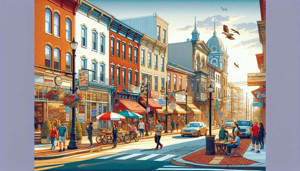 A vibrant street scene in Frankford