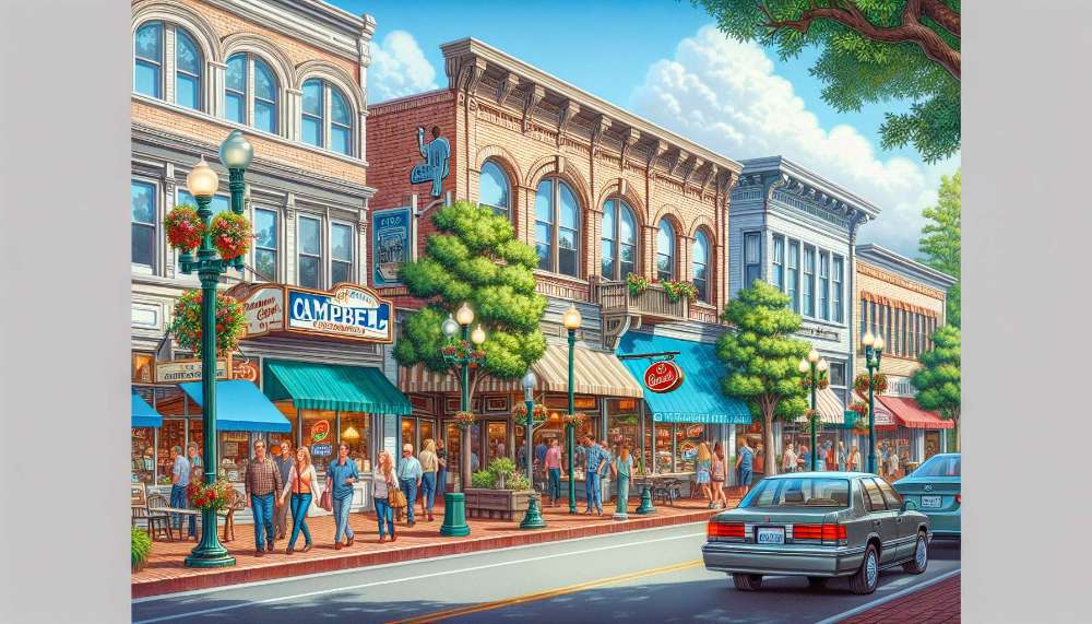 A vibrant street scene in Campbell