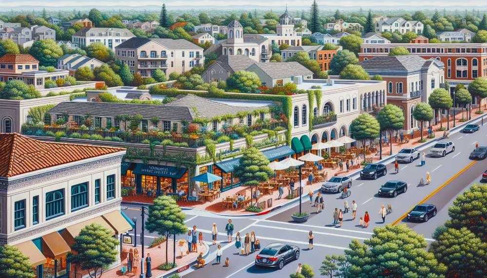 A vibrant street scene in Highland Park