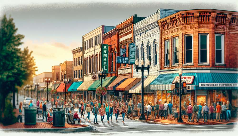 A vibrant street scene in Walnut Street