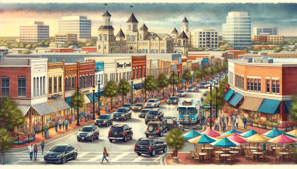 A vibrant street scene in Bear Creek