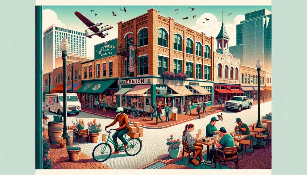 A vibrant street scene in Denton