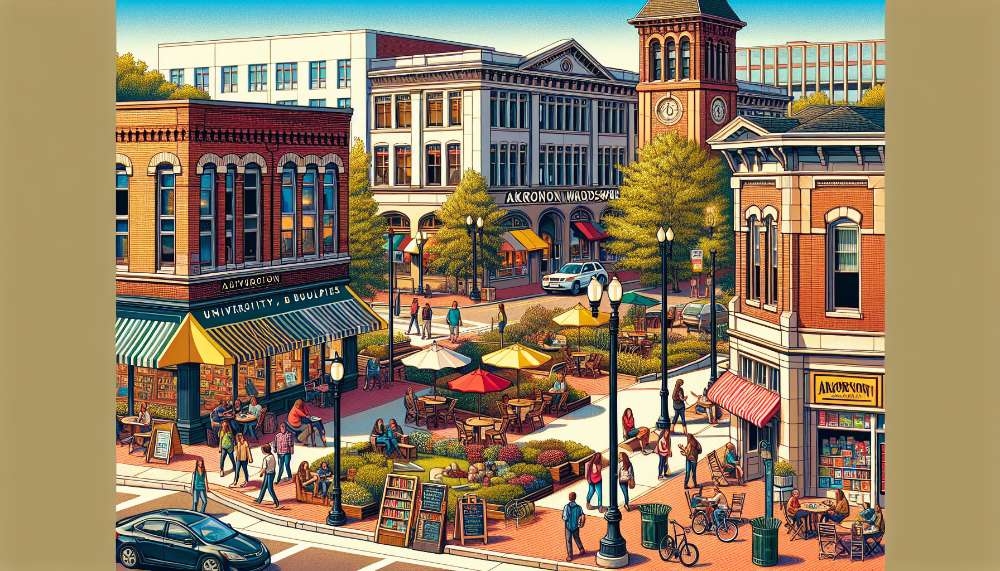 A vibrant street scene in University of Akron