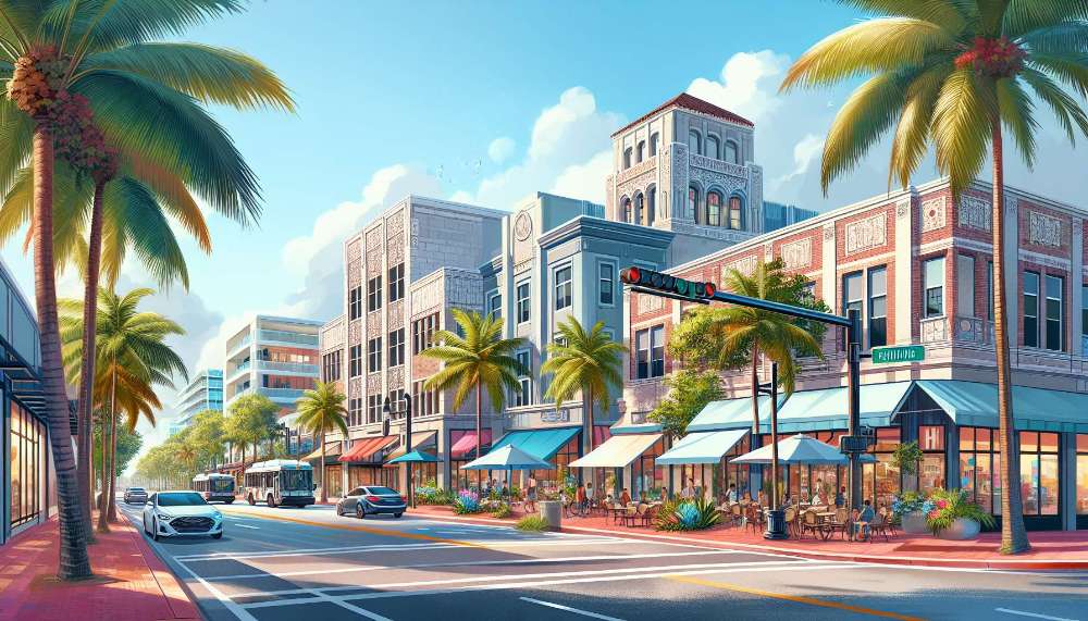 A vibrant street scene in Miramar