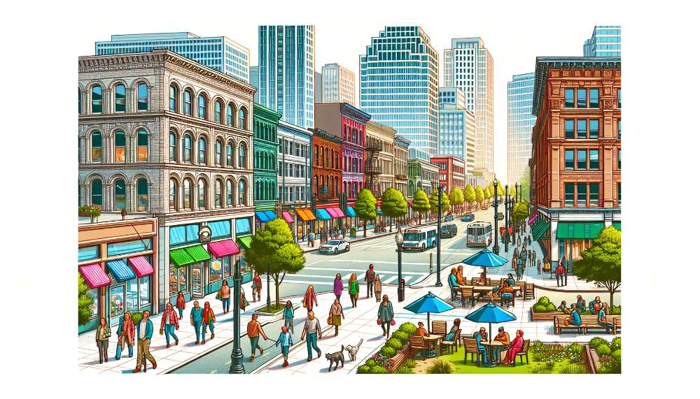 A vibrant street scene in White Plains