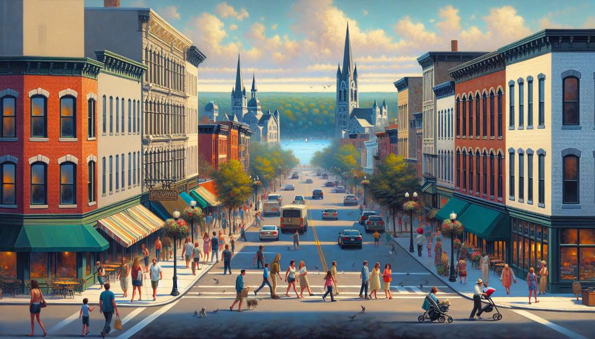 A vibrant street scene in Peekskill