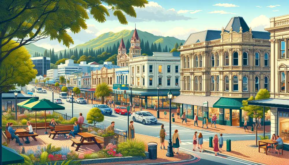 A vibrant street scene in Rotorua