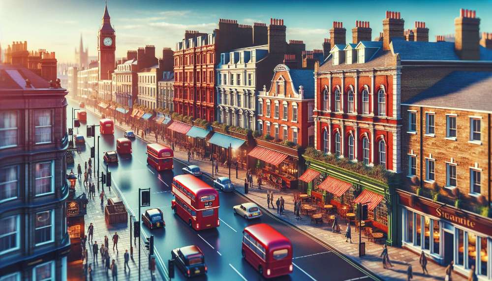 A vibrant street scene in United Kingdom