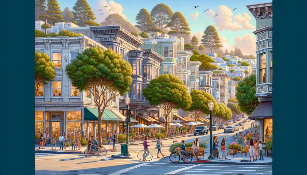 A vibrant street scene in Pacific Heights