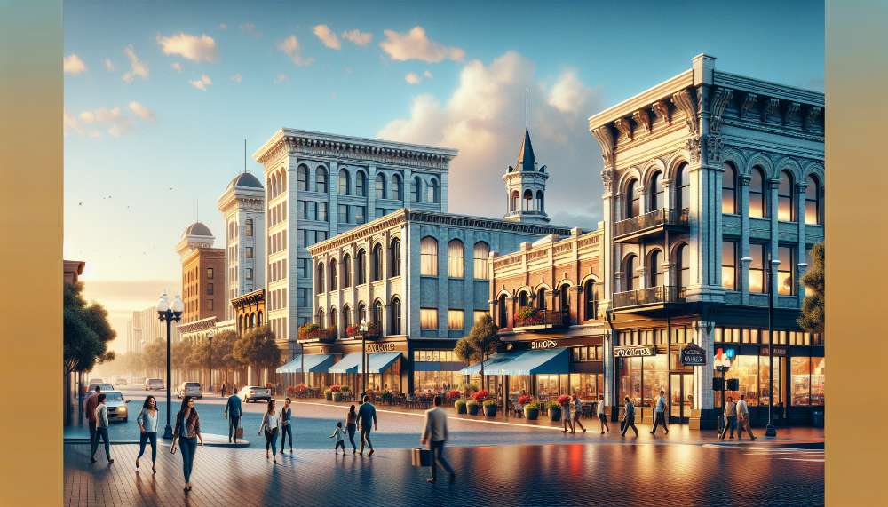 A vibrant street scene in Stockton