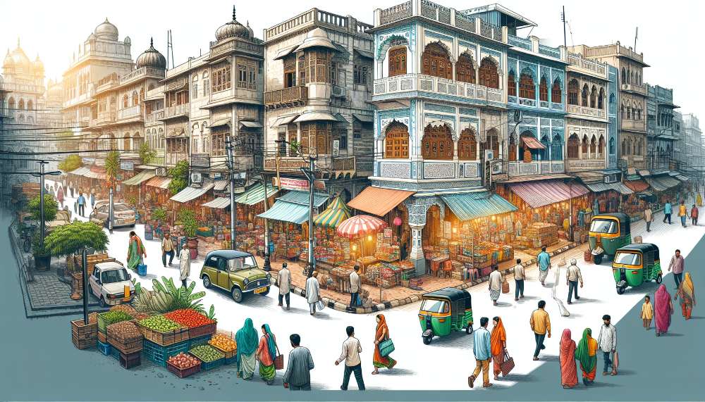 A vibrant street scene in Tare Compound