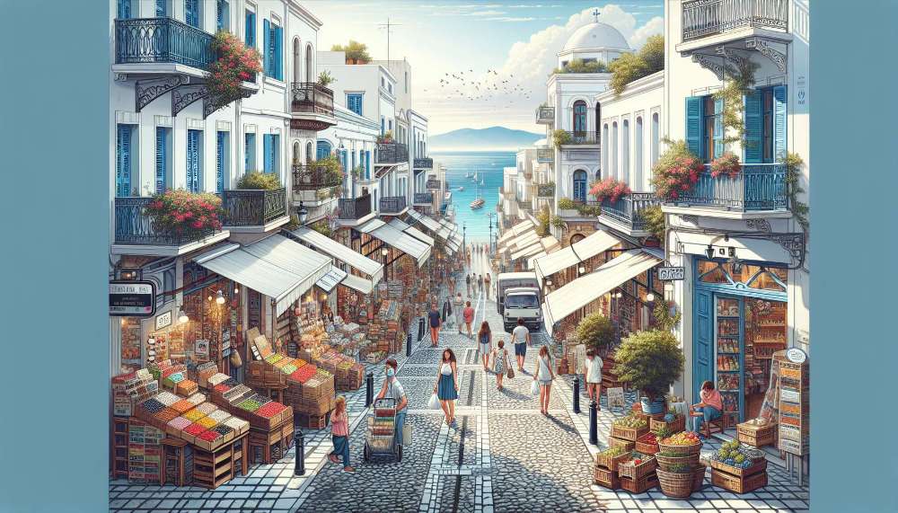 A vibrant street scene in Greece