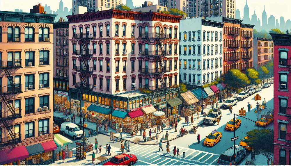 A vibrant street scene in West Harlem