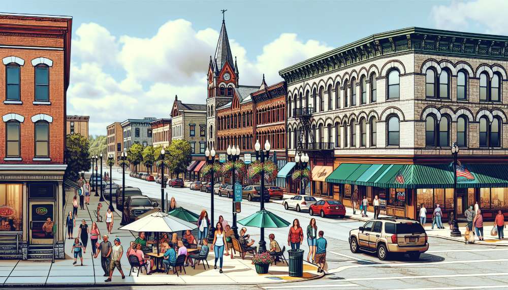 A vibrant street scene in Utica