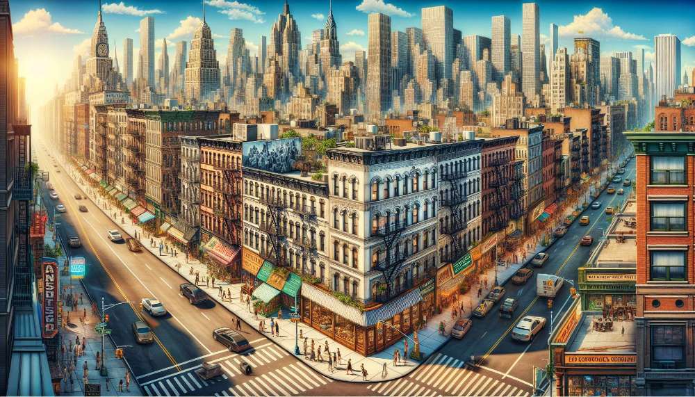 A vibrant street scene in Alphabet City