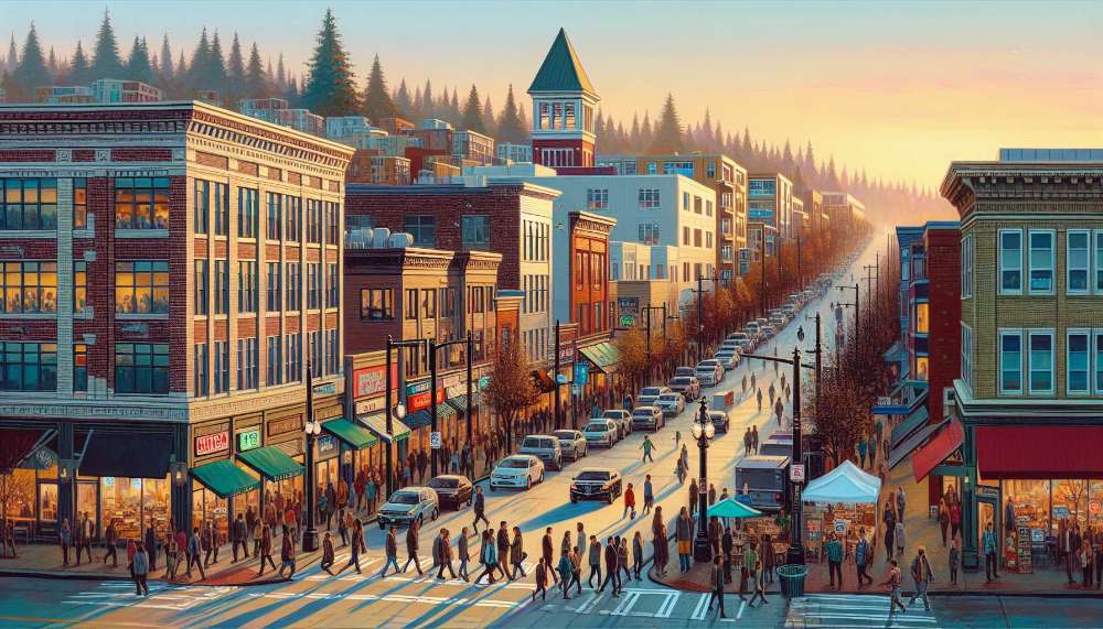 A vibrant street scene in West Seattle