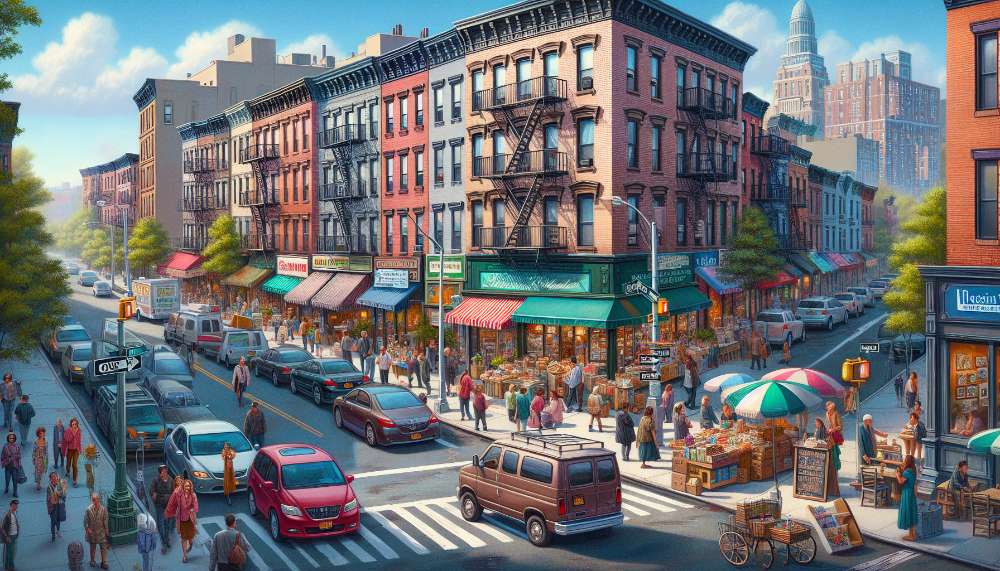 A vibrant street scene in Bay Ridge