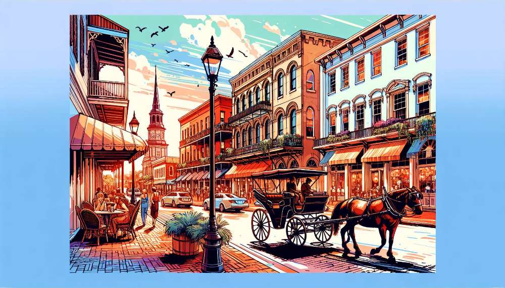 A vibrant street scene in Charleston