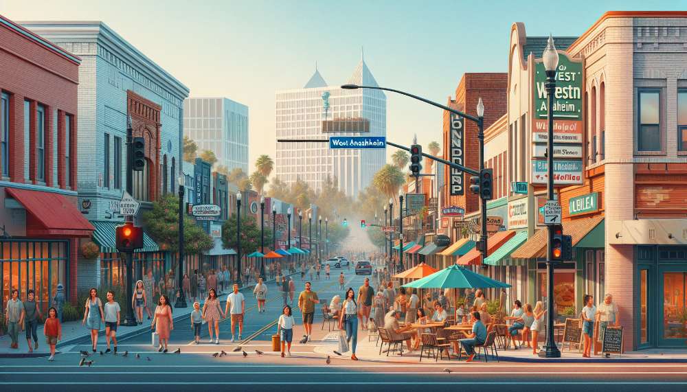 A vibrant street scene in West Anaheim