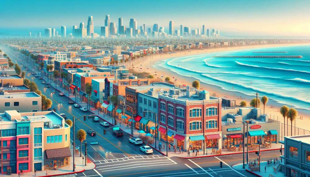 A vibrant street scene in Pacific Beach