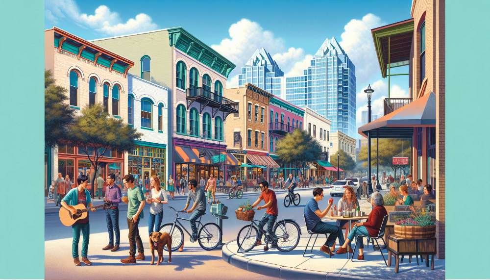 A vibrant street scene in South Austin